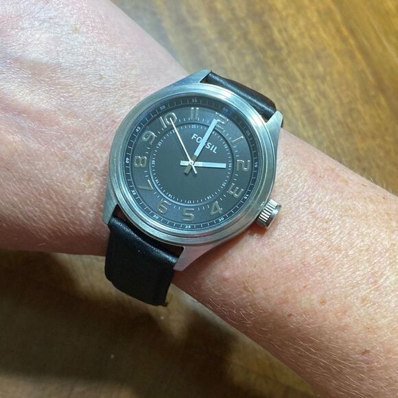 FOSSIL large face men’s black leather watch - Picture 10 of 10